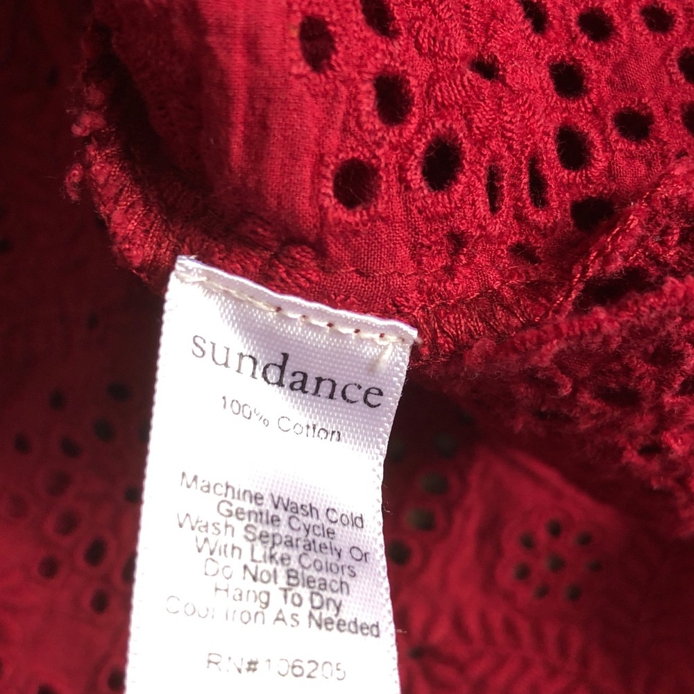 Sundance Art of Eyelet Short Sleeve Cotton Blouse Red Small See Through - Picture 7 of 8